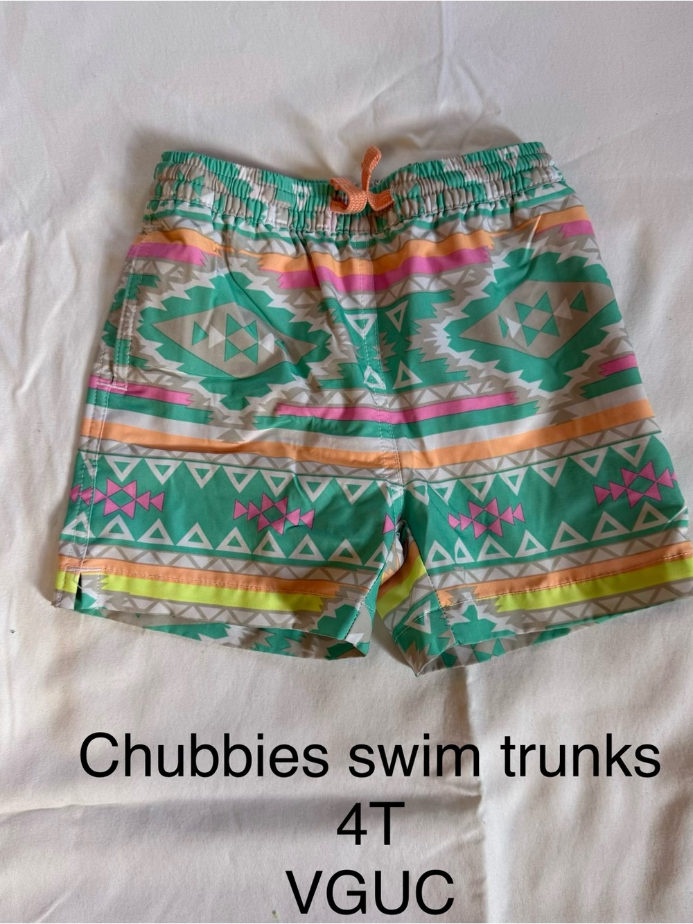 chubbies Kids' Geo Print Swim Shorts - Green, Pink, Yellow, Orange